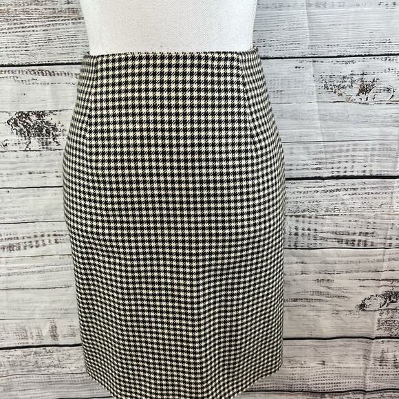 Vintage Ralph Lauren Skirt sz 6 Pet Black Ivory Hounds Tooth Wool Straight Knee - Picture 2 of 8